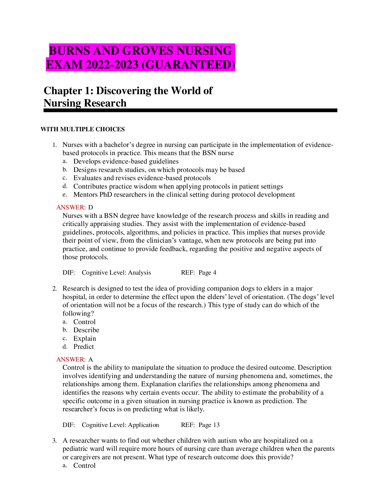 Preview image for TEST BANK BURNS AND GROVES NURSING 2022-2023 (GUARANTEED)